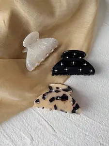 Elegant Vintage Leopard Print Rhinestone Hair Claw Clips, 3pcs Acetate High-Quality Hair Accessories for Daily and Casual Parties, Bejeweled Accent, Leopard Pattern