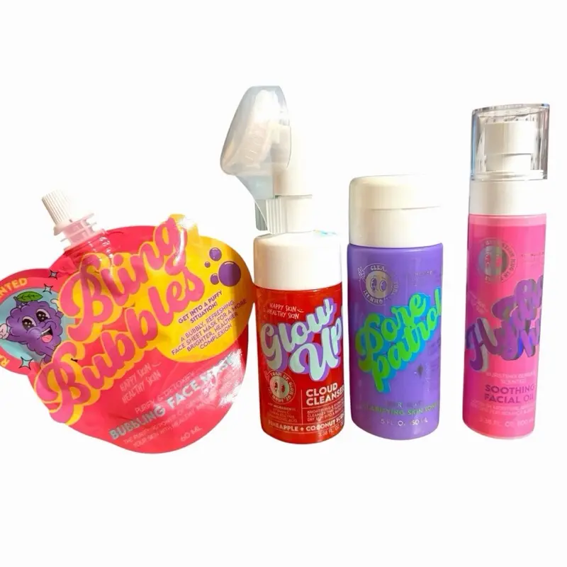 4-pc skincare set! Bling bubbles 60ML,Hydro-Hug100ML,Glow up 100ML,pore patrol 150ML