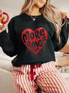 Women's Fall Winter New Hand-Drawn Style Coffee Cup Sweatshirt, Loose Fit Round Neck Long Sleeve Casual Top, Comfortable Fashion, Funny Sweatshirt