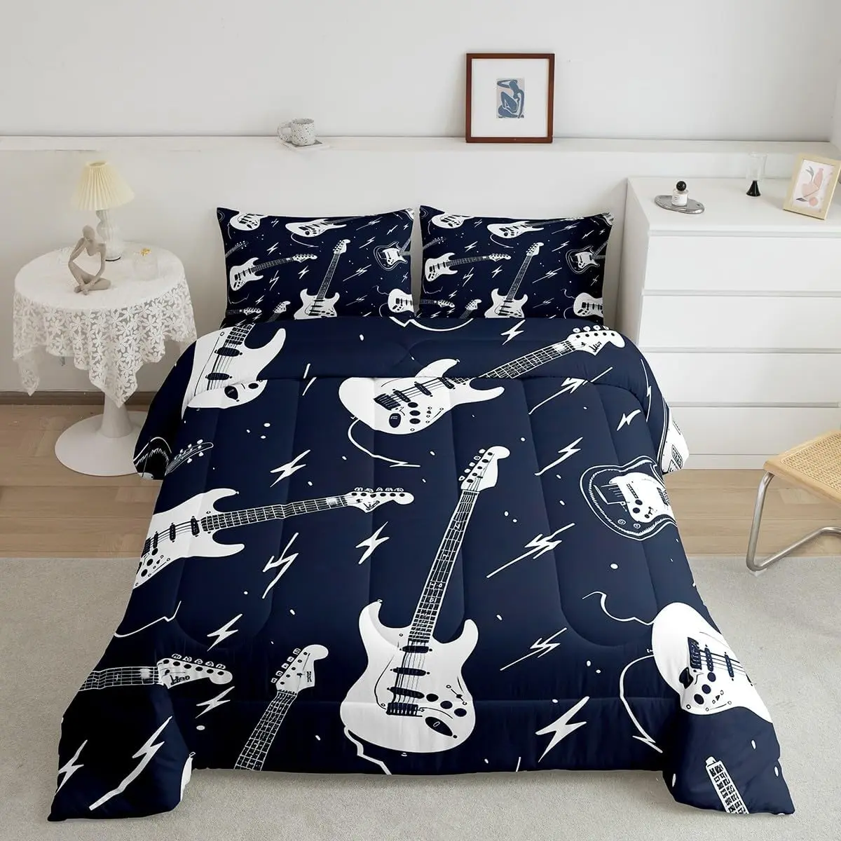 Kids Guitar Comforter Set Rock Music Themed Comforter Women Men Easy-Wash Musical Guitar Instruments Bedding Set 1 - Piece