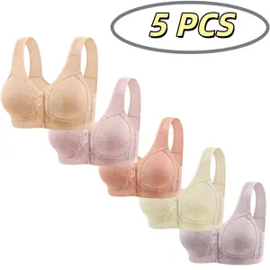 Plus Size Wire-Free Nursing Bra Bralette Underwear Lingerie 5-Pack/3-Pack Front Closure Push Up Support Comfortable Breathable Lightweight for Women Everyday Wear