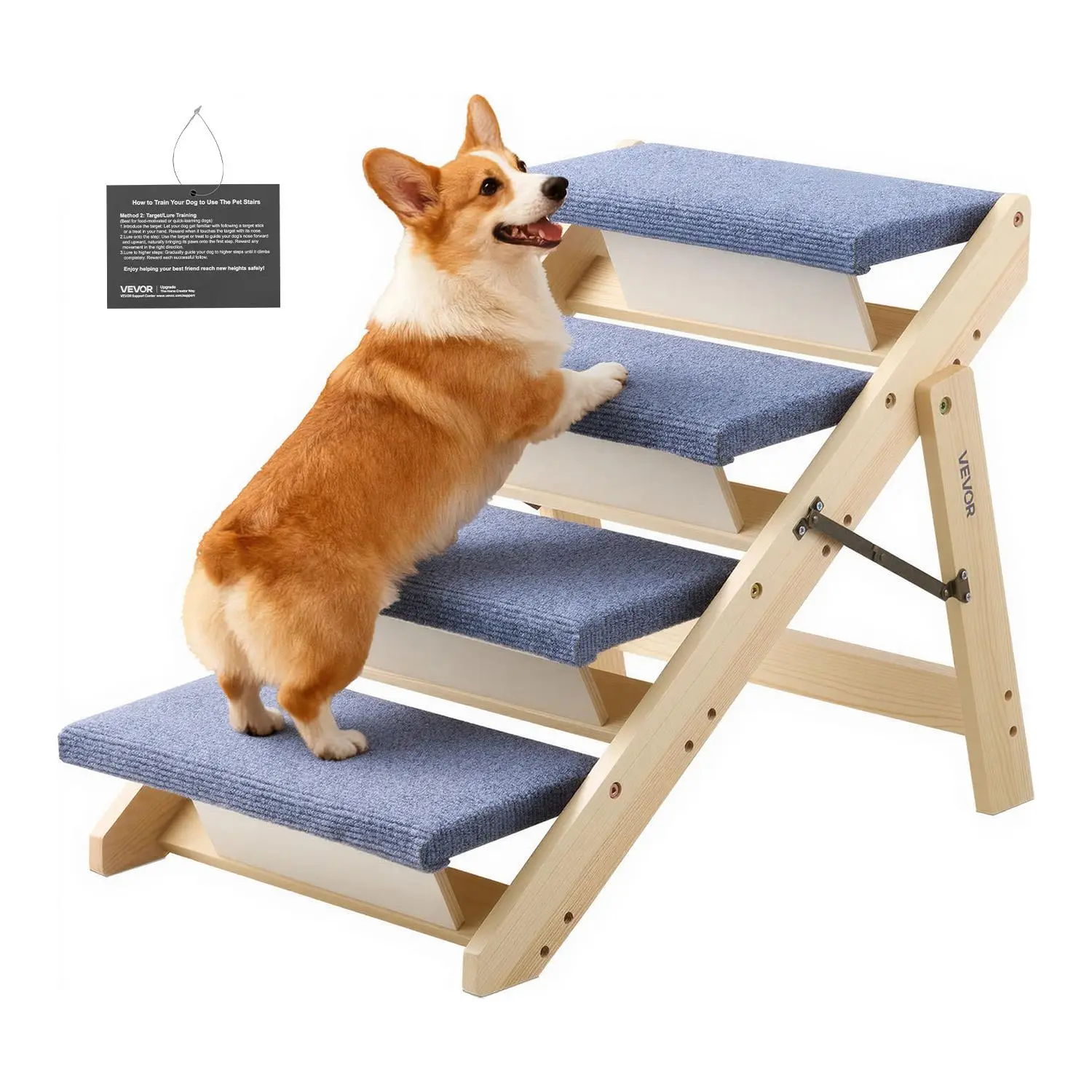 【SummerFinds】VEVOR Wood Pet Stairs, 4-Step Dog Stairs for Beds, Sofa & Cars, 150 lbss Load Capacity, Floded Flat Design, Stable & Sturdy Cat & Dog Step Ladder for Small Medium Large Older Pet Puppy Essentials