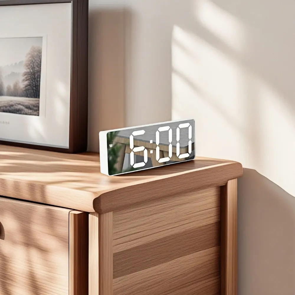 LED Digital Multifunctional Alarm Clock with Time Date Temperature Display, Battery Powered Voice Control Brightness Adjustable Snooze Mode Night Mode 12/24H Dual Use Desktop Electronic Clock, Battery Operated Alarm Clock (Battery Not Included)