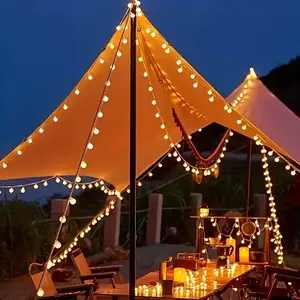 LED Round String Lights Outdoor Led Battery Powered Warm Mini Ball Shape, Flashing Mode, Durable Plastic Hanging Decorative Lights, Patio Hanging Lights