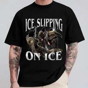 Ice Slipping On Ice Meme Graphic T-Shirt, Protest Art Streetwear Tee, Dark Humor Statement Shirt, Unisex Black Top