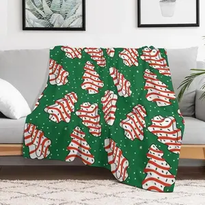 Christmas Tree Snack Cake Green Throw Blanket Plaid Soft Hairy Blankets for Children & Adults Excellent Gift  Christmas Holiday Tree Pattern Blanket for Bedroom Living Room Decoration Comfy Cozy Blankets
