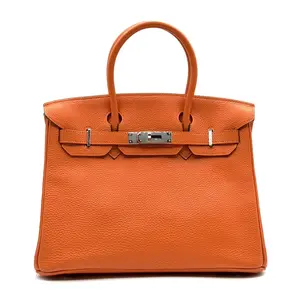 Pre-owned HERMÈS Leather Tote Bags CALUXB Hermes Birkin 30 Togo Orange PHW Stamp Square H