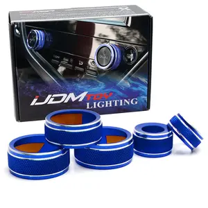 iJDMTOY 5pcs Sports Blue Anodized Aluminum AC Climate Control, Audio Volume, Side Mirror Switch Turner Ring Covers For 2018-2020 Toyota Camry Pre-LCI (Before Facelift)