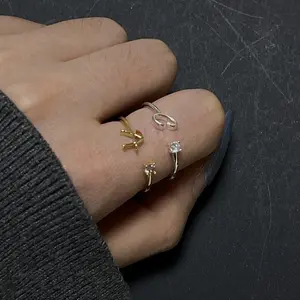 Minimalist Letter Rhinestone Ring, English Letter Ring, Women's Adjustable Opening Ring Initial Ring