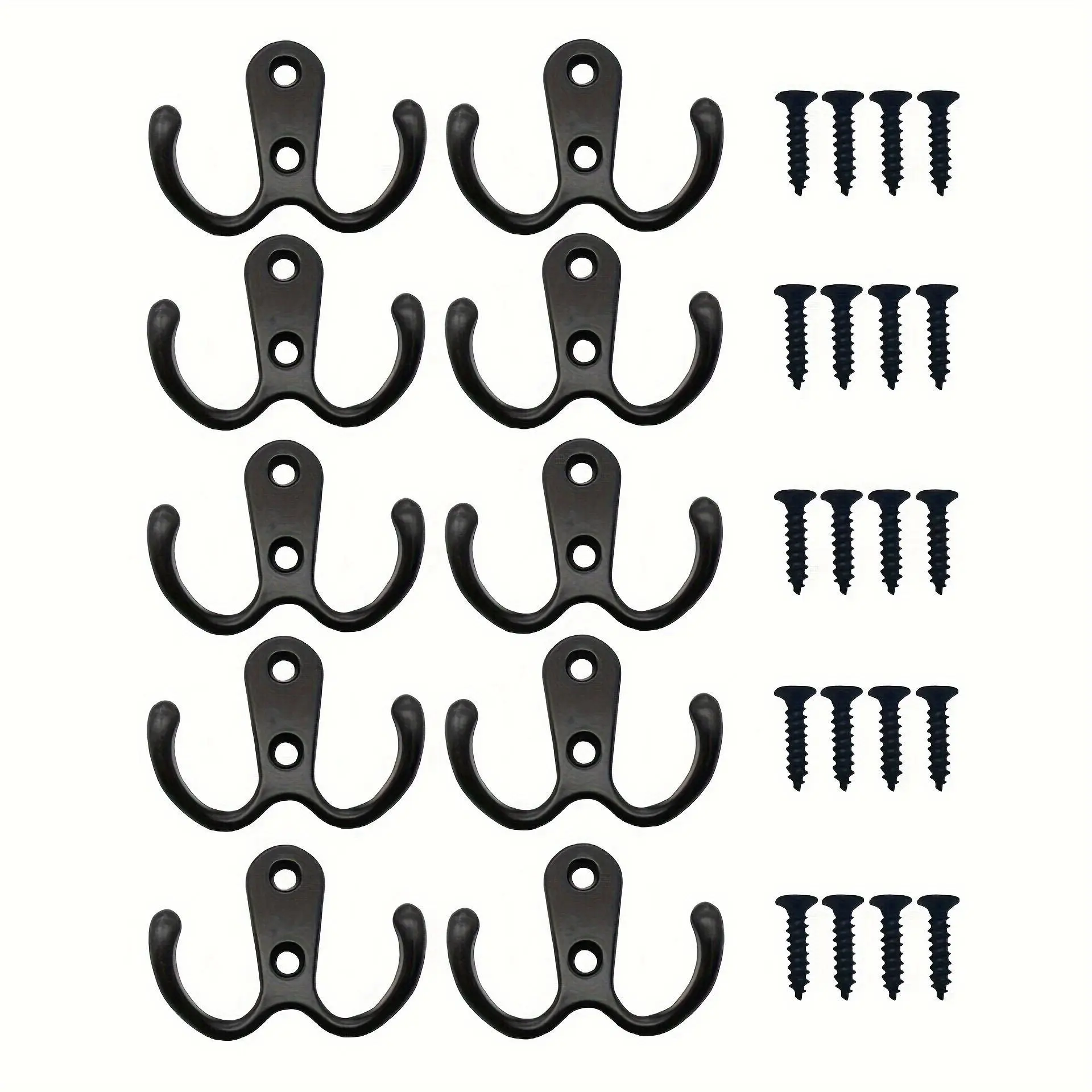 10 Pieces, Coat Hook Wall-mounted, Heavy-duty Metal Double Hook With 20 Screws, Storage Hooks, Wall Single Hook Hanging Robes, Towels, Keys, Jackets, Clothes, Hats, Etc