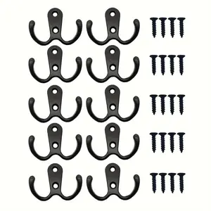 10 Pieces, Coat Hook Wall-mounted, Heavy-duty Metal Double Hook With 20 Screws, Wall Single Hook Hanging Robes, Towels, Keys, Jackets, Clothes, Hats, Etc