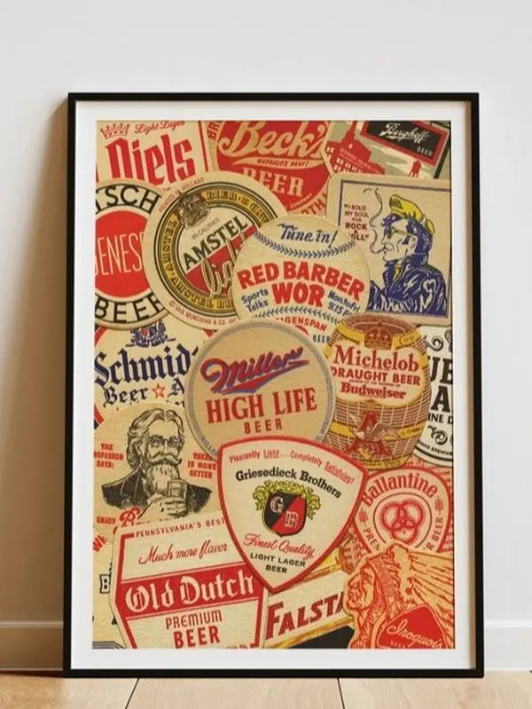 Vintage Beer Brands Poster, Retro Brewery Art Print, Beer Wall Art, Bar Decor, Inkjet Paper Unframed Poster TTM3L-224