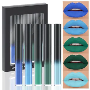 Matte Plum Liquid Lipstick 5Pcs Sets,24-hour Lipstick Light Deep blue green Plum Lip Stain 24 Smudge Waterproof for Women (Set03)