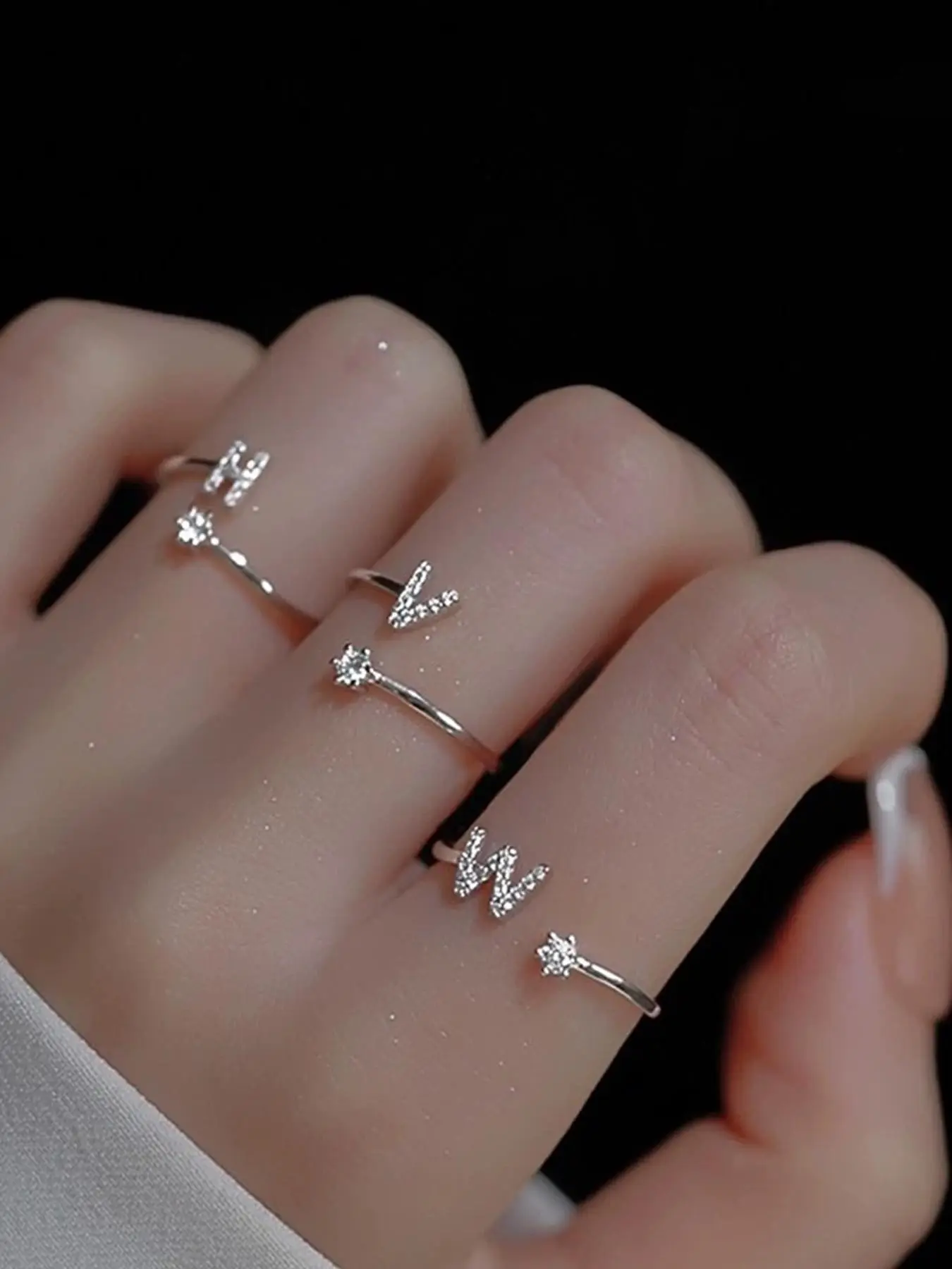 A-Z Letter Adjustable Open Ring, Initial Ring, Stainless Steel, Casual Style, Perfect Gift for Graduation, Anniversary, Family, Love