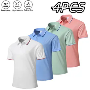 Men’s Summer Contrast Striped Polo Shirt, Business Casual Style, Breathable Quick-Dry, High Stretch Comfortable, for Commuting and Daily Wear, Simple Versatile Top, Four-Pack
