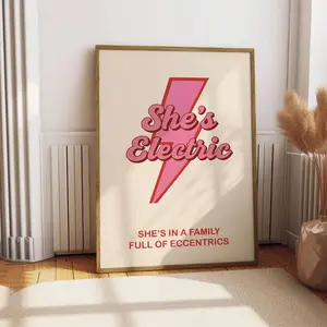 She's Electric Oasis Poster, Rock Music Art Print, Song Lyrics Wall Art, Oasis Retro Music, Home Room Decor