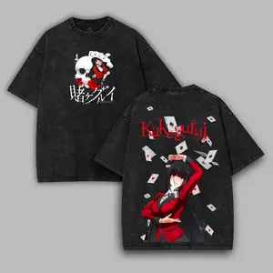Retro Limited Kakegurui Anime Double Printed Lightweight Acid Washed Tee anime lover, anime merch Casual Cotton vintage anime streetwear