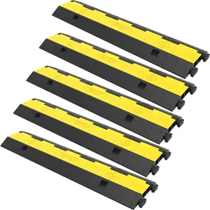 VEVOR Cable Protector Ramp, TikTokShopBlackFriday, 5 Packs 2 Channels Speed Bump Hump, Rubber Modular Speed Bump Rated 11000 LBS Load Capacity, Protective Wire Cord Ramp Driveway Rubber Traffic Speed Bumps Cable Protector