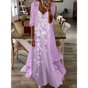 Women's Floral Print Halter Neck Two-Piece Dress - V-Neck Lace Trim & Asymmetrical Hem, Lightweight Summer Beach Dress with Indian-Inspired Flare Skirt, Machine Washable for Vacation, Casual, or Evening Outfits, Cute Summer Dresses