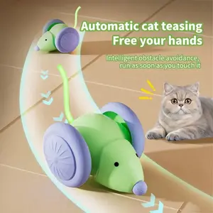 Pet Toys Interactive Electric Mouse Car Automatic Teaser with Intelligent Obstacle Avoidance Green White ABS TPU Material High Quality