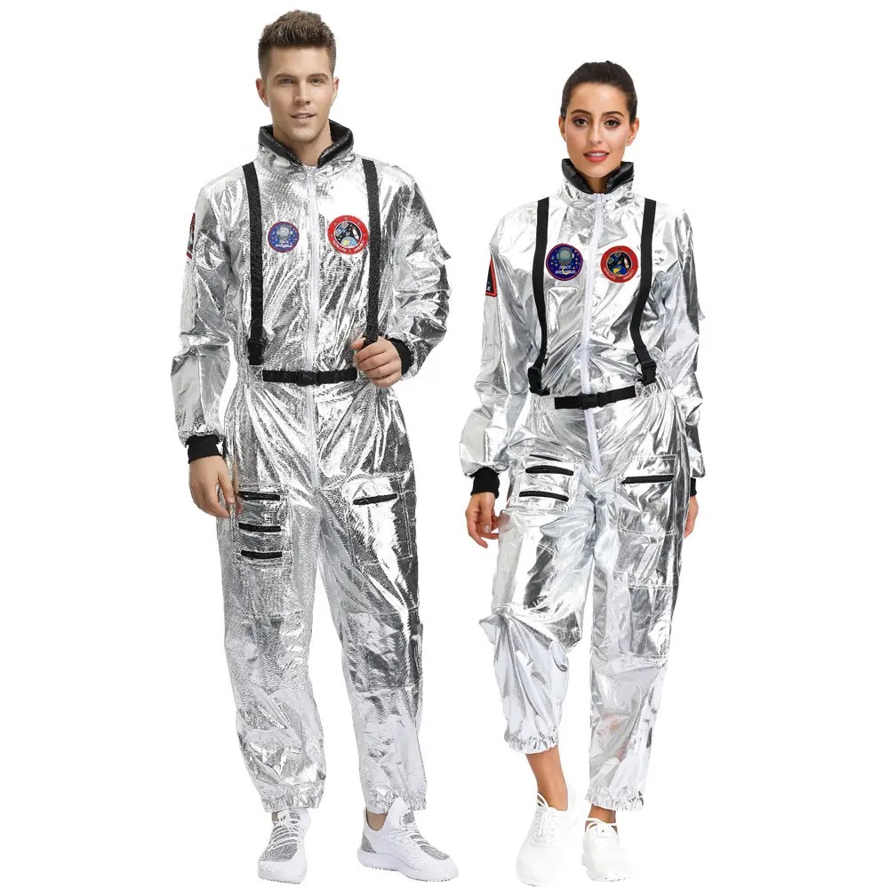 Men's Aesthetic Astronaut Pilot Jumpsuit Costume - Full-Length Sci-Fi Utility Replica, Breathable Polyester Blend Fabric, Belt, Straps, Customizable Fit for Halloween Cosplay, Chinese-Inspired Design, Menswear, Matching, Textured, Print, Clothes, Movies,,