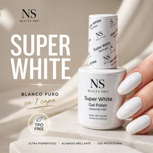 NS Beauty Pro Super White Gel Polish - Ultra Pigmented, TPO Free, 15ml, Professional Use, Blanco Puro en 1 Capa