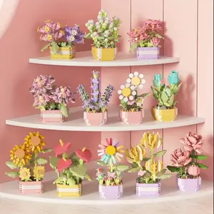 Plant potted building blocks gift cute hobby colorful flowers