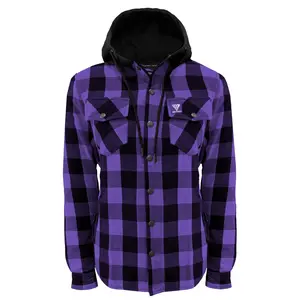 Protective Flannel Hoodie for Women - Purple and Black Checkered with Pads