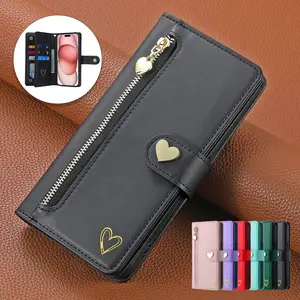 Wallet Case For iPhone 17 Pro Max 16 15 14 13 12 11 Leather Magnetic Phone Case with Card Holder Kickstand&Wrist Strap&Zipper Purse Flip Cover
