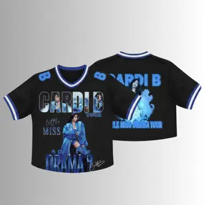 [Today Deal] Bardi Gang 26 Black V-Neck Cropped Football Jersey – Hip Hop Streetwear Graphic Tee - Women Rapper Little Miss Drama Tour 2026 Outfit, Concert Idea, Am I The Drama, Breathable Quick-dry Frabic