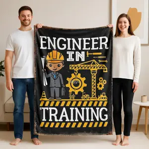1 piece Engineer Training and Construction Site Management themed flannel blanket - Oversized fluffy warm sofa blanket, suitable for beds and sofas, modern geometric pattern design, all-season use, digital printing, 100% polyester material, machine