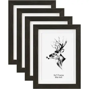 5x7 Black Picture Frame with Mat for 4x6 Set of 4, Solid  Photo Frames with Tempered Glass, 5 by 7 Wooden Picture Frames Display on Tabletop or Wall Mounting (4 Pack, Anthracite Black)