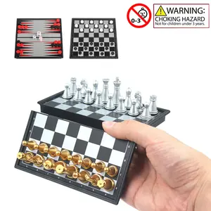 1 Set Mini Magnetic Chess Board Game, Strategy Board Games, Portable Folding Travel Classic Backgammon Checkers Chess Game, Fun Party Game for Kids, Durable