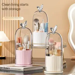 Rotating Dust-Proof Makeup Organizer, Cosmetic Storage Box, Brush Holder, Desktop Lipstick Eyeshadow Rack, Vanity Table Accessory, Makeup Organiser, Rotatable Circular Storage