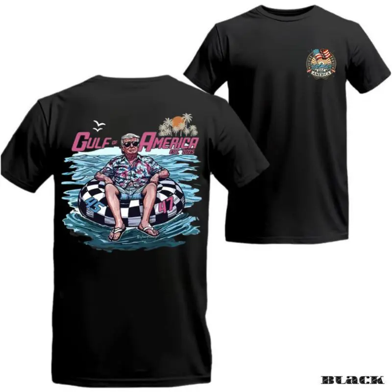 Gulf of America Short-Sleeve Round Neck Casual T-Shirt - Patriotic USA 2026 Retro Style Beach Top for Summer Vacation, Shortsleeve, Tshirt