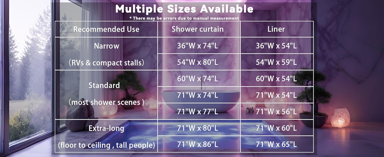 Forest Shower with Snap in Liner, Nature Mountain No Hook Layer Shower and Liner Set, Ringless with Window Waterproof Cloth, 71" W x 74" L, Purple