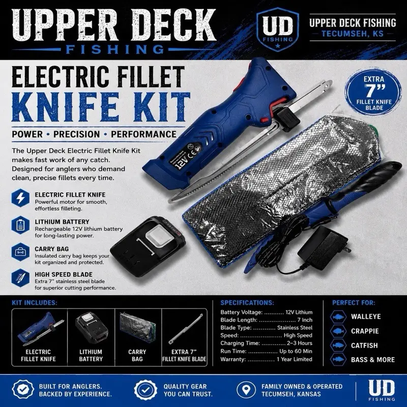 12v Electric Fillet Knife Kit - Lithium Battery - Carry Bag - Extra 7” Fillet Knife With Sheath & Charger