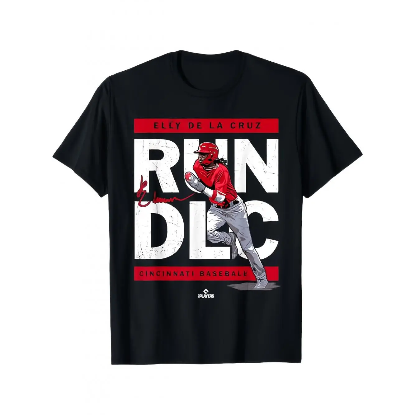 Elly De La Cruz "RUN DLC" Cincinnati Baseball Player T-Shirt - 100% Cotton, Vintage Style, Round Neck, Short Sleeve, Breathable & Stretchy Fabric, Non-Transparent with Geometric Pattern, All-Season Wear for Men Printed