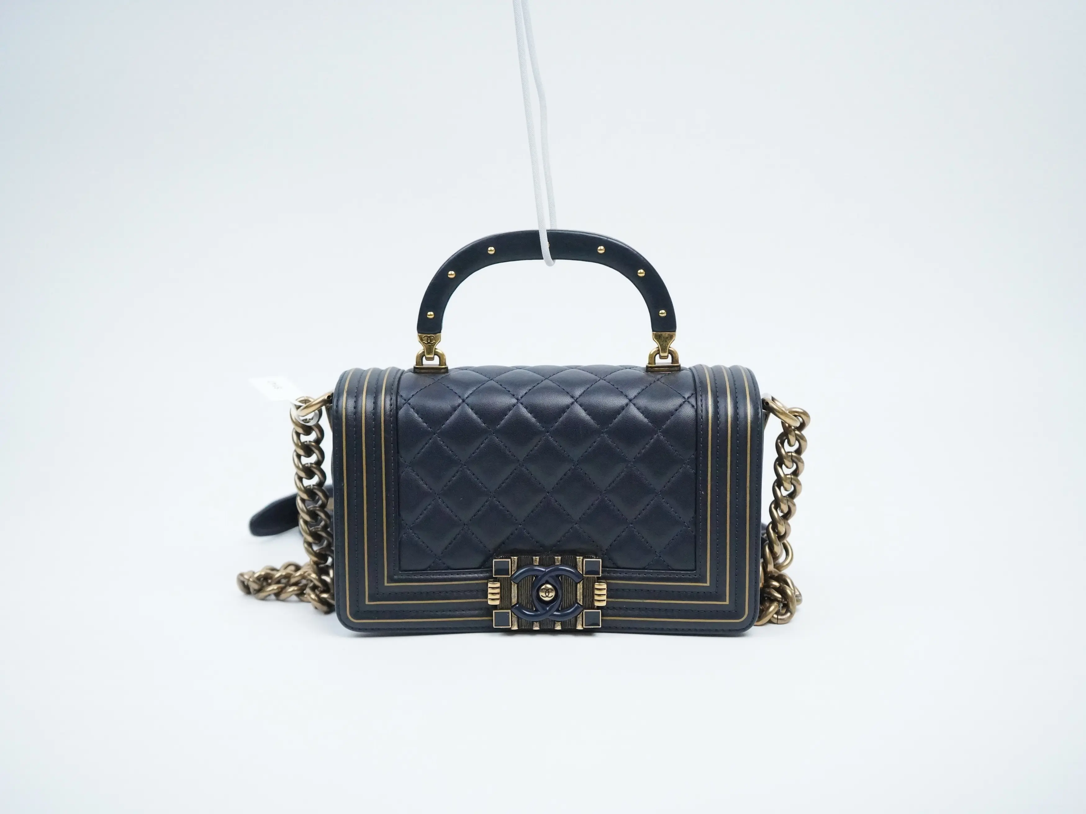 Pre-owned CHANEL lambskin Crossbody Bags Studded Handle Boy Flap Bag Quilted Small