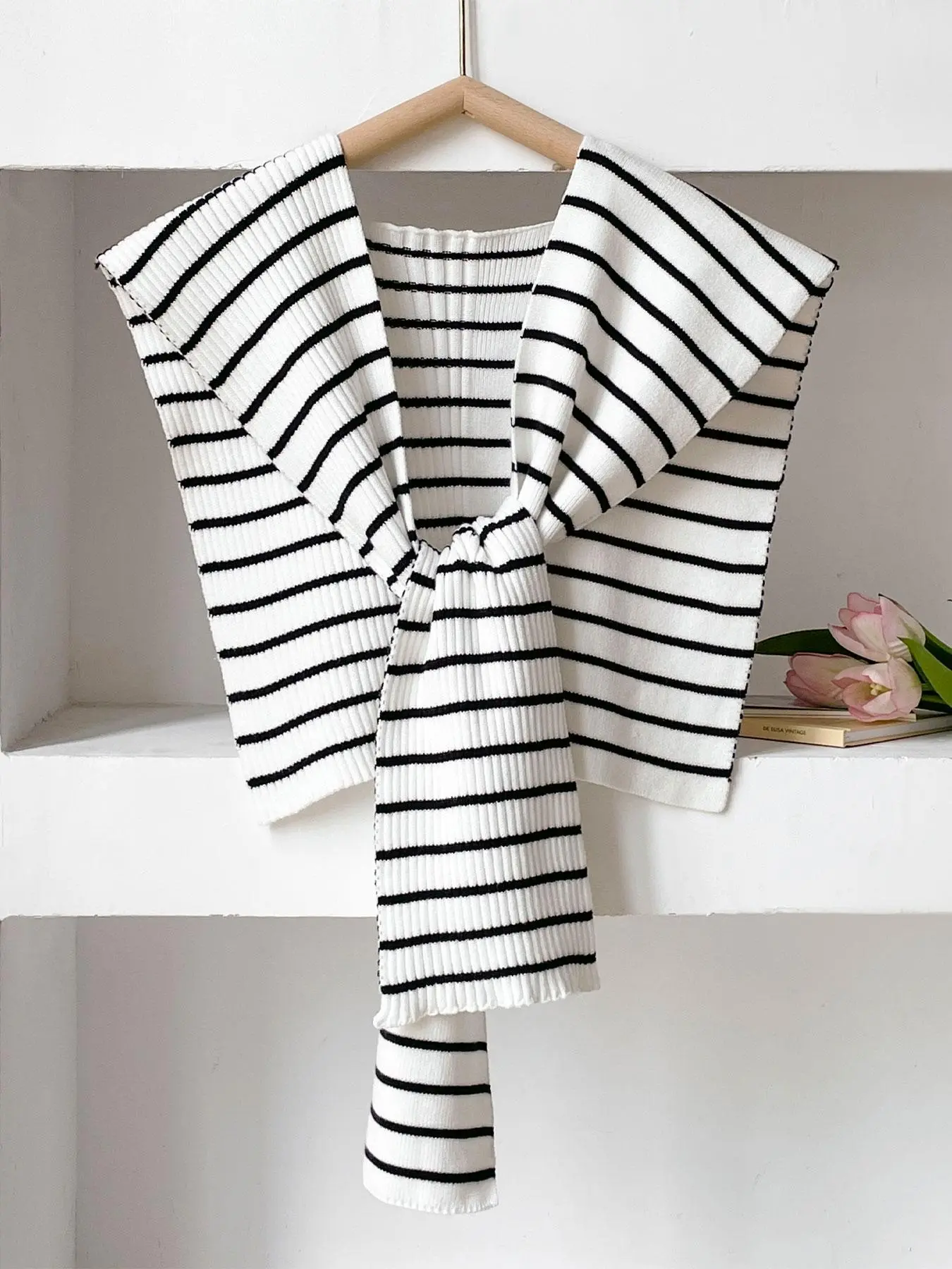 Women's Striped Print Open Front Cape Shawl Poncho Scarf Wrap, Casual Fringe Trim Shoulder Cover Up for Air-conditioned Room, Fashion Accessories for Daily Wear