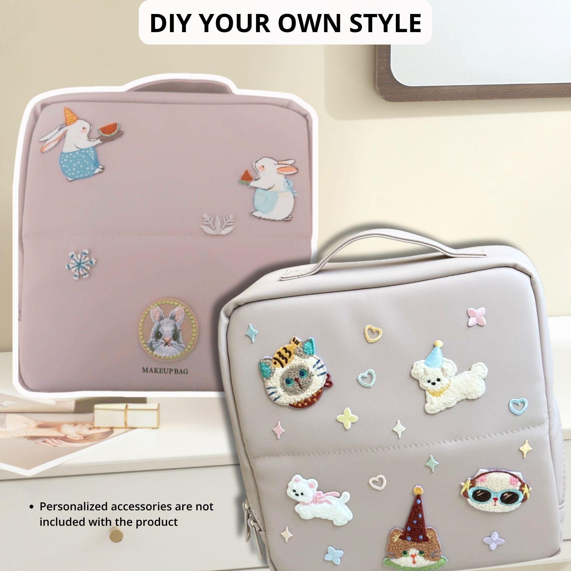 Waterproof Leather Makeup Bag for Travel, Clean Girl Vanity Organizer with Luggage Strap