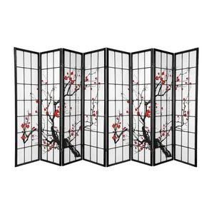 Room Divider 8 Panel Plum Blossom Screen Black Color