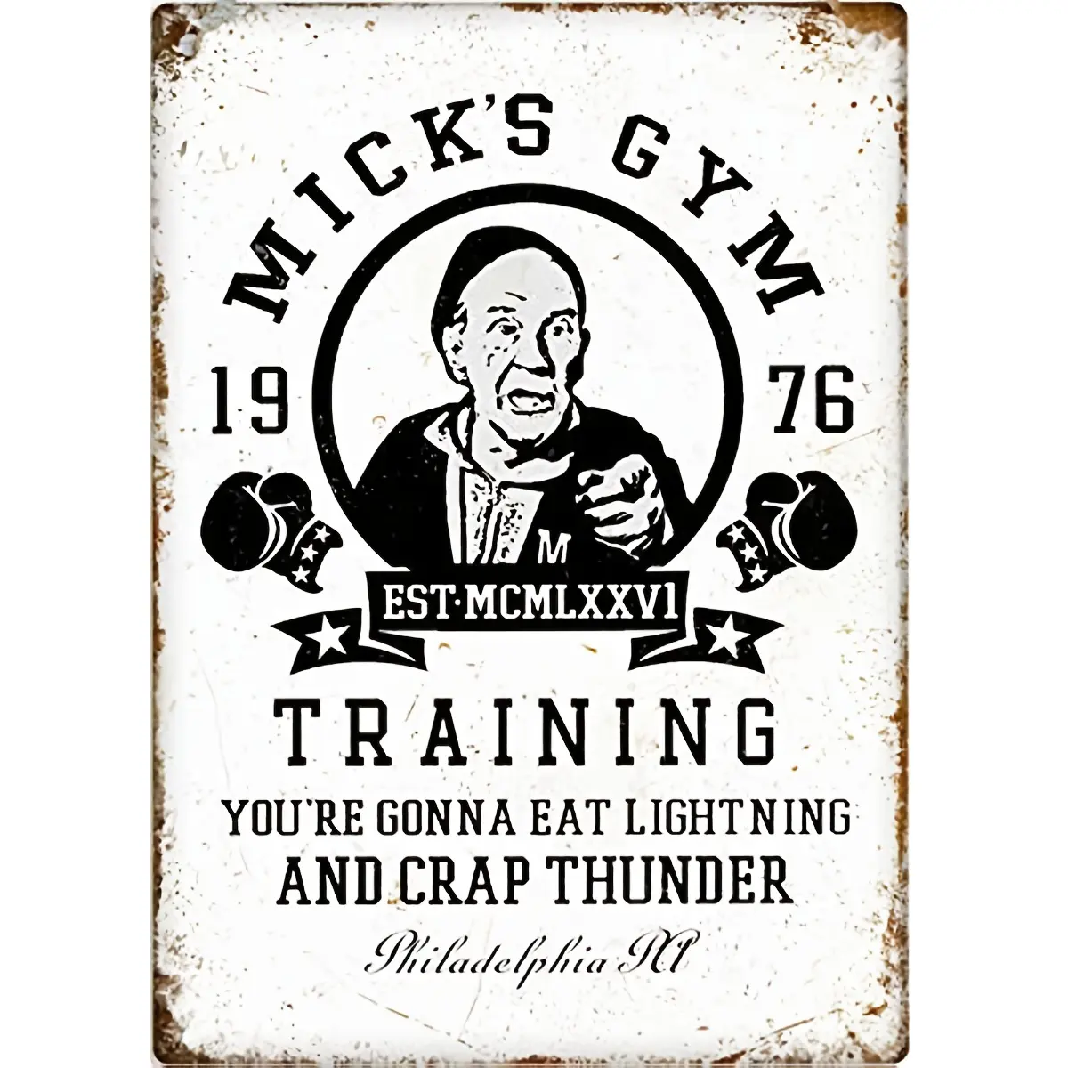 Retro Rocky Balboa Mighty Boxing Tin Sign - 1-Count 12x8 in Durable Eco-Friendly Lightweight Metal Plaque Art, Decorative Bedroom Wall Decor, Ideal Gift for Home Supplies Enthusiasts, Fit for Bar & Clubs