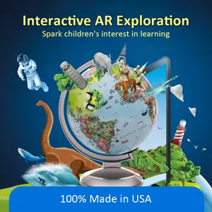 Replogle Illuminated AR Blue Ocean Globe 4 Kids Interactive 3D Visual Learning Tools Kid Friendly Teaching Supplies Educated Political Map Home Classroom Decorations Educational Toy