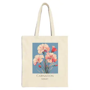 Birth Month Flower Cotton Canvas Tote Bag - Floral Botanical Design, Reusable Eco-Friendly Shopping Bag, Birthday Gift Idea, Market Bag,