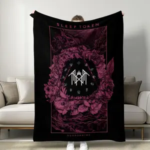 Sleep Token Sundowning Album Theme Blanket, Background with Deep Floral Border, Band Logo, Dark and Soft Imagery, Unique Style