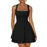 Kaximil Women's Minimalist Square Neck Ruched Bodycon Athletic Fabric Mini Dress, Ruffle Hem Slim A-Line Outfit, Sleeveless Birthday Outfits, Black Friday Deals, Halloween Party Dress,Short Dresses, Y2K Clubwear, Homecoming Dresses, Cocktail Evening Wear
