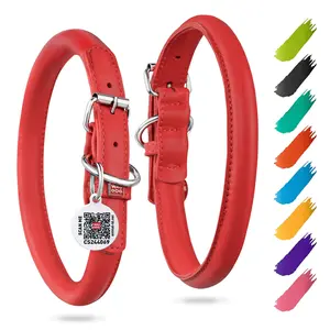 Bright Red Rolled Leather Collar for Medium Dogs