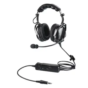 Carbon Fiber Aviation Headset for Helicopter with Active Noise Reduction，Mono and Stereo Compatibility, Noise Canceling Mic, MP3 Input, Includes Headset Bag
