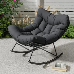 Outdoor Rocking Chair, Oversized Lounge Chair with Sturdy Metal Frame, Patio Rattan Egg Rocker for Balcony Backyard Porch Bedroom